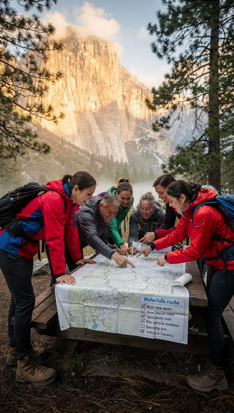 Rodzina spacerująca po parku z pięknymi widokami na góry.