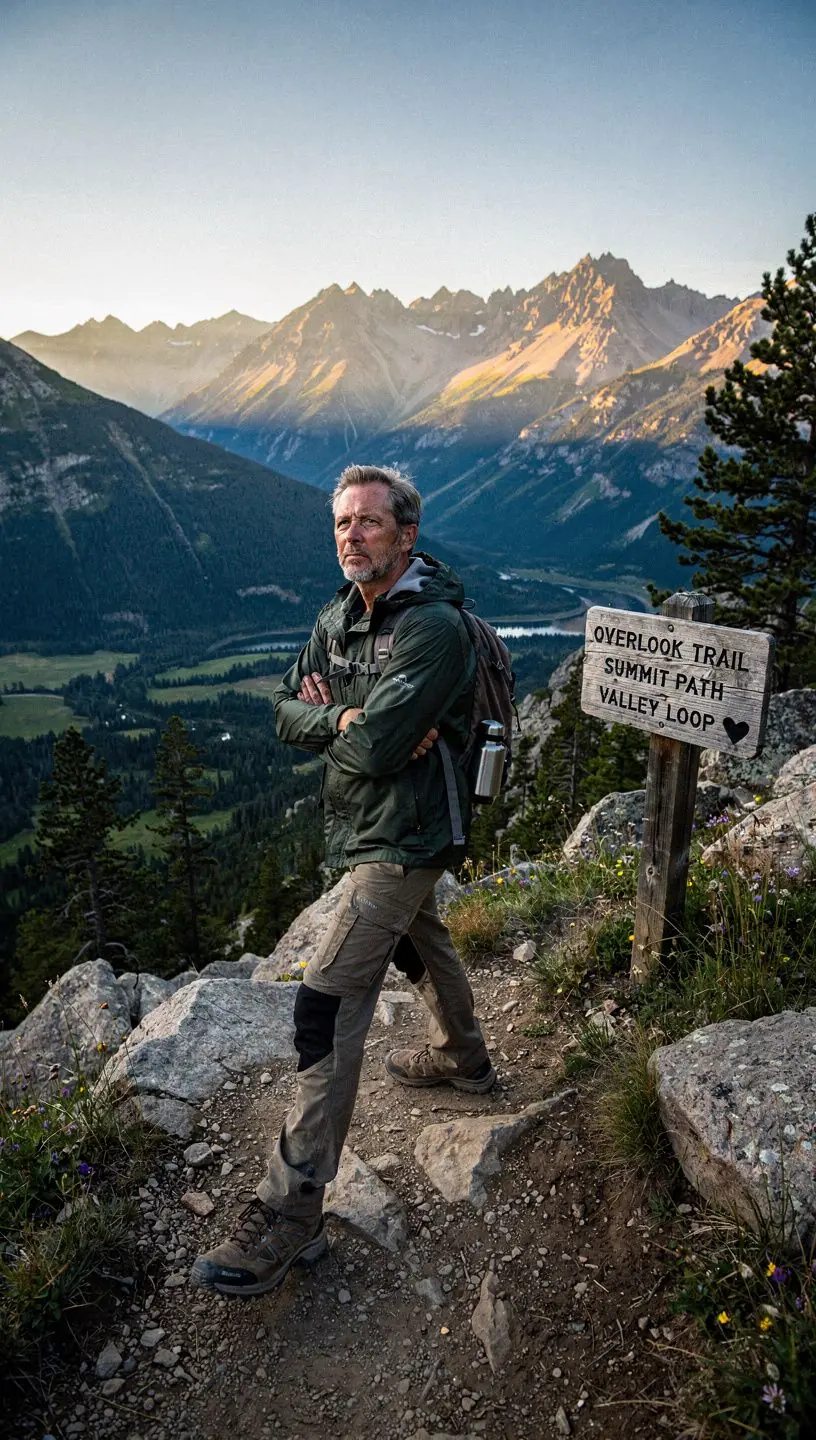 Zielony las z wysokimi drzewami i szlakiem turystycznym w tle.